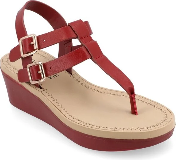 Journee Collection Women's Bianca Wedge Heel Buckle Sandals Red