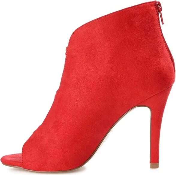 Journee Collection Womens Brecklin Back Heel Zip Open Toe Stiletto Booties Red 11 - Image 2