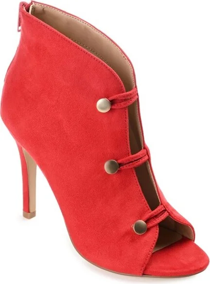 Journee Collection Womens Brecklin Back Heel Zip Open Toe Stiletto Booties Red 9
