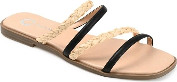 Journee Collection Womens Brinna Tru Comfort Foam Low Stacked Heel Slide Sandals Black 11