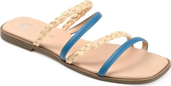 Journee Collection Womens Brinna Tru Comfort Foam Low Stacked Heel Slide Sandals Blue 9.5