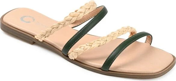 Journee Collection Womens Brinna Tru Comfort Foam Low Stacked Heel Slide Sandals Olive 7