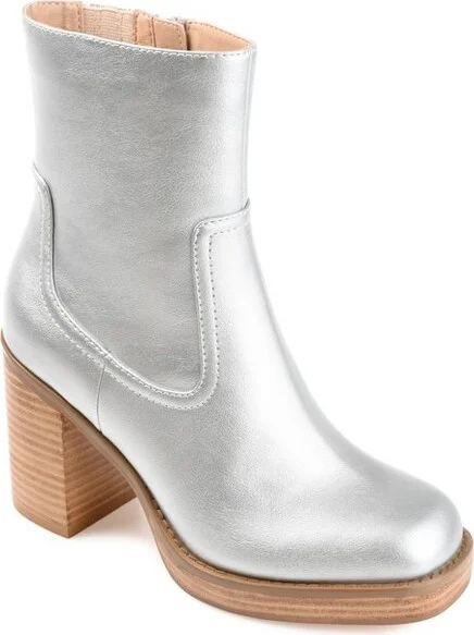 Journee Collection Womens Brittany Tru Comfort Foam Inside Zip Platform Booties Silver 7.5
