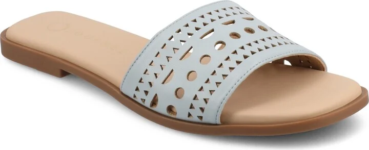 Journee Collection Women's Brodie Perforated Slide Flat Sandals