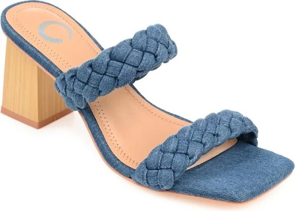 Journee Collection Women's Bronte Open Square Toe Block Heel Sandals Denim