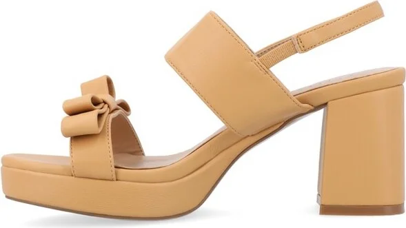 Journee Collection Women's Brookan Sling Back Covered Block Heel Platform Sandals Tan - Image 2