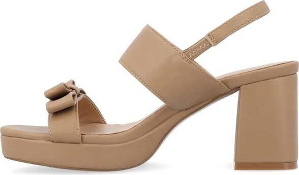 Journee Collection Women's Brookan Sling Back Covered Block Heel Platform Sandals Tan - Image 3