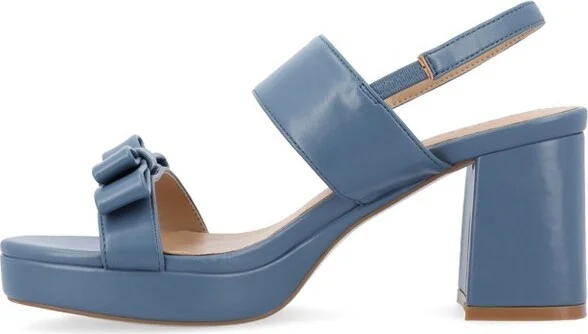 Journee Collection Women's Brookan Sling Back Covered Block Heel Platform Sandals Tan - Image 4