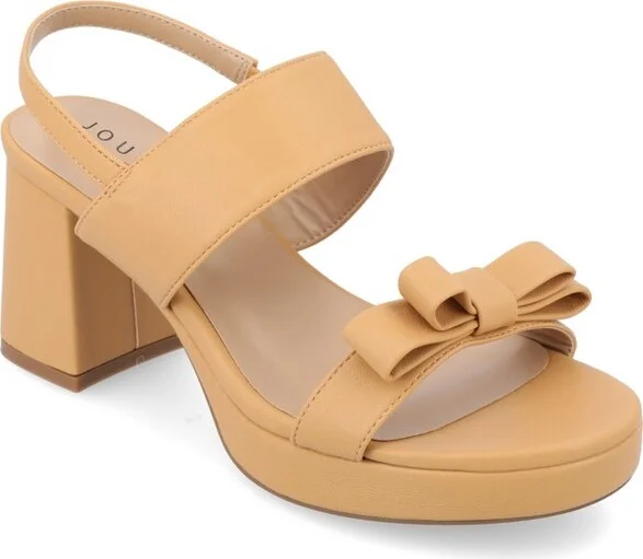 Journee Collection Women's Brookan Sling Back Covered Block Heel Platform Sandals Tan