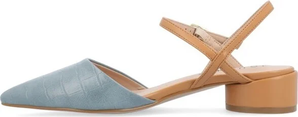 Journee Collection Women's Brynn Croco Vegan Leather Pointed Toe Flats Blue - Image 3