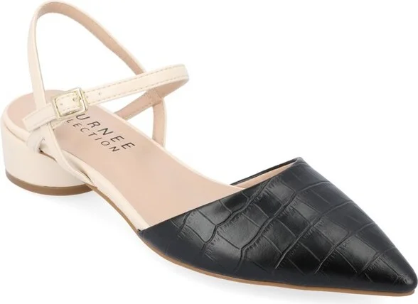 Journee Collection Women's Brynn Croco Vegan Leather Pointed Toe Flats Blue