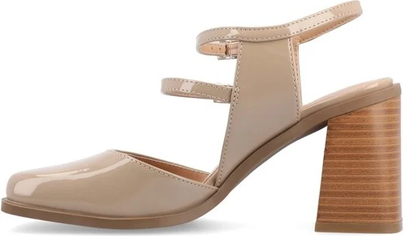 Journee Collection Women's Caisey Double Strap Mary Jane Pumps, Patent/Taupe - Image 2