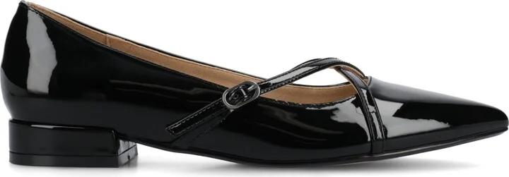 Journee Collection Women's Camby Crisscross Strap Pointed Toe Dress Flats - Patent, Black - Image 2