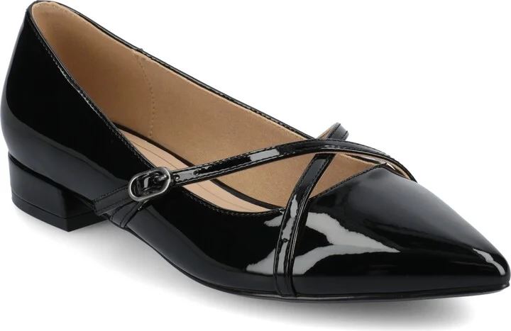 Journee Collection Women's Camby Crisscross Strap Pointed Toe Dress Flats - Patent, Black