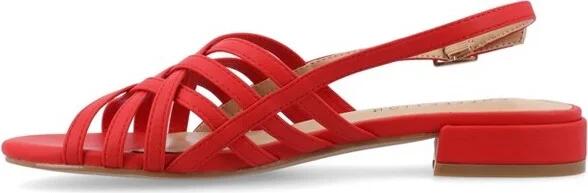 Journee Collection Women's Cassandra Faux Leather Woven Sandals, Red - Image 3