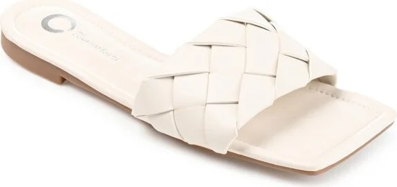 Journee Collection Womens Cassay Tru Comfort Foam Slide Low Block Heel Sandals Off White 6