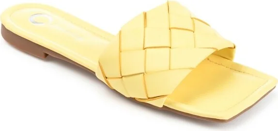 Journee Collection Womens Cassay Tru Comfort Foam Slide Low Block Heel Sandals Yellow 6