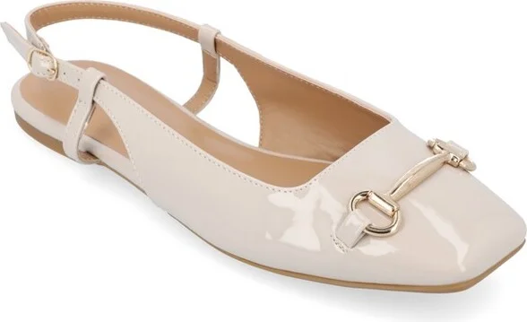 Journee Collection Women's Ceecy Sling Back Buckle Square Toe Flats Taupe