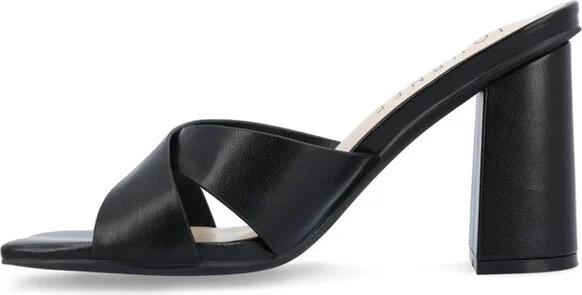 Journee Collection Women's Chazz Vegan Leather Block Heel Sandals Black - Image 2