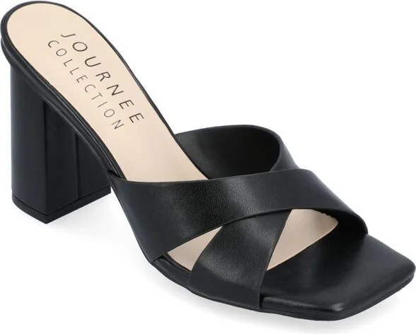 Journee Collection Women's Chazz Vegan Leather Block Heel Sandals Black