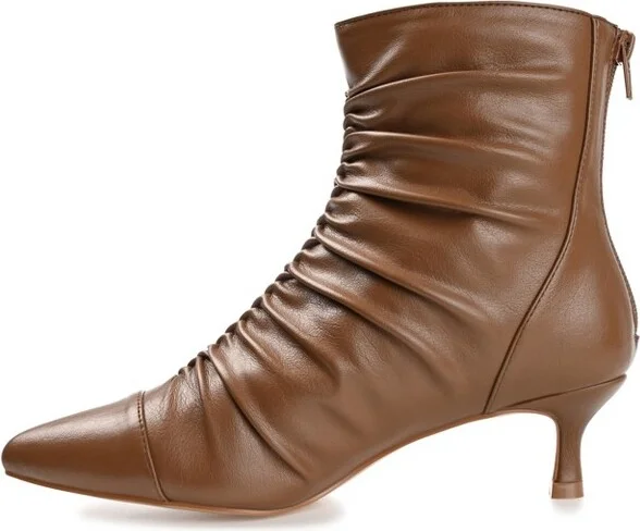 Journee Collection Women's Chevi Pointed Toe Kitten Heel Ankle Booties Brown - Image 2