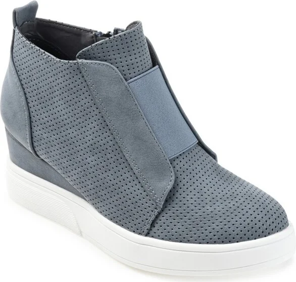 Journee Collection Women's Clara Round Toe Inside Zip Wedge Sneakers Blue