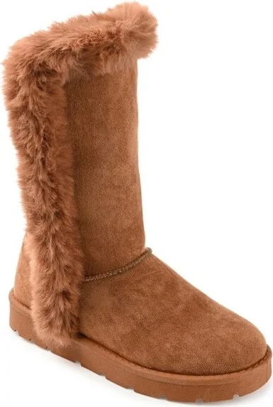 Journee Collection Women's Cleeo Round Toe Pull On Winter Boots Cognac