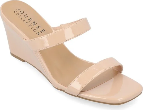 Journee Collection Women's Clover Low Heel Wedge Sandals Nude