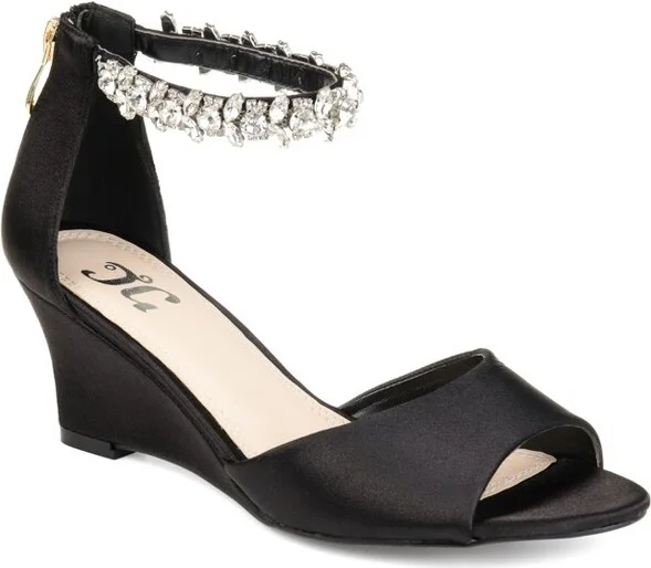 Journee Collection Women's Connor Back Heel Zip Open Toe Wedge White