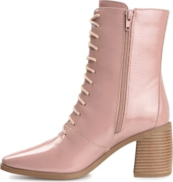 Journee Collection Women's Covva Inside Zip Stacked Heel Booties Rose - Image 7