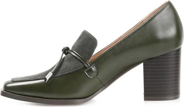 Journee Collection Women's Crawford Square Toe Mid Stacked Heel Pumps Olive - Image 4