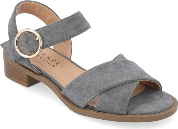 Journee Collection Women's Cressida Crisscross Strap Stacked Heel Sandals Grey