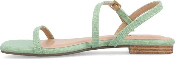 Journee Collection Women's Crishell Textured Material Sling Back Stacked Heel Sandals Green - Image 2