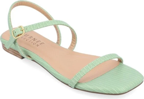 Journee Collection Women's Crishell Textured Material Sling Back Stacked Heel Sandals Green