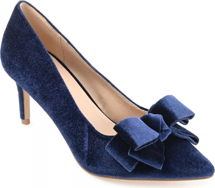 Journee Collection Women's Crystol Slip On Low Stiletto Pointed Toe Pumps Navy