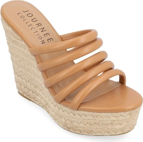 Journee Collection Women's Cynthie Slip On Espadrille Wedge Sandals Tan