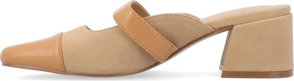 Journee Collection Women's Dalla Slip On Cap Toe Mule Pumps Tan - Image 3
