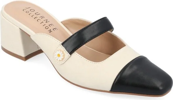 Journee Collection Women's Dalla Slip On Cap Toe Mule Pumps Tan