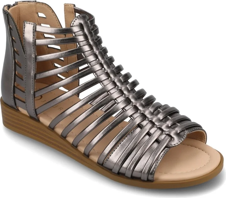 Journee Collection Women's Delilah Gladiator Sliver Wedge Sandals