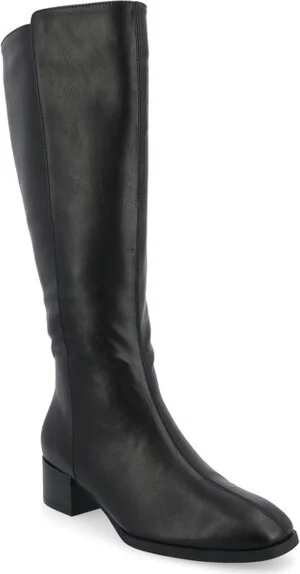 Journee Collection Women's Devri Stacked Block Heel Square Toe Boots, Black