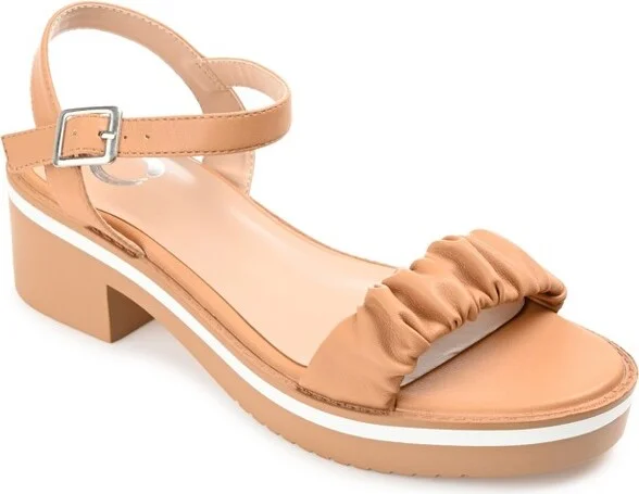 Journee Collection Womens Dexxla Buckle Ankle Strap Low Platform Sandals Tan 11