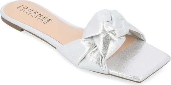 Journee Collection Women's Dianah Slip On Slide Flat Sandals Silver