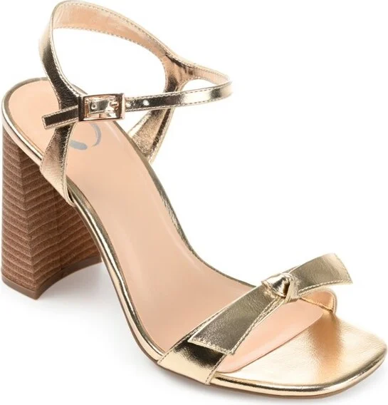 Journee Collection Womens Dianne Tru Comfort Foam Open Square Toe Stacked Heel Sandals Gold 10