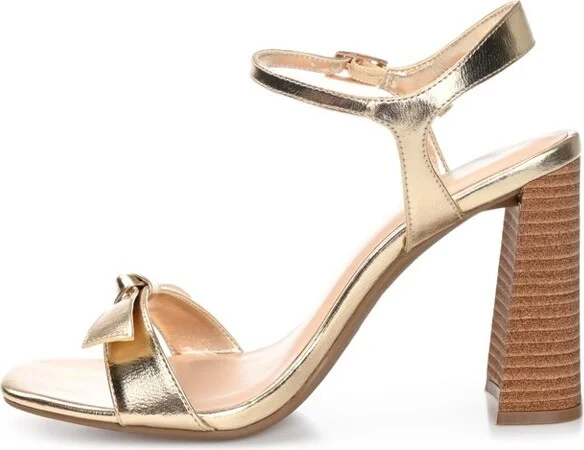 Journee Collection Womens Dianne Tru Comfort Foam Open Square Toe Stacked Heel Sandals Gold 7 - Image 2