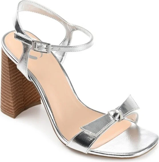Journee Collection Womens Dianne Tru Comfort Foam Open Square Toe Stacked Heel Sandals Silver 7