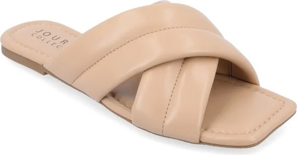 Journee Collection Women's Divyah Puff Strap Slide Sandals Tan