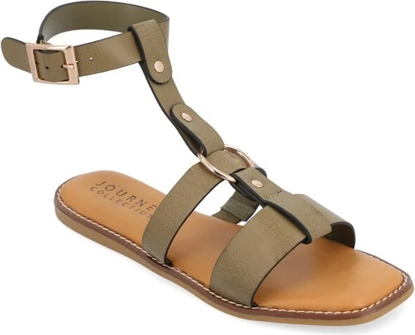 Journee Collection Women's Eleanora Multi Strap Flat Sandal Green