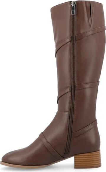 Journee Collection Women's Elettra Stacked Block Heel Round Toe Boots, Cognac - Image 2