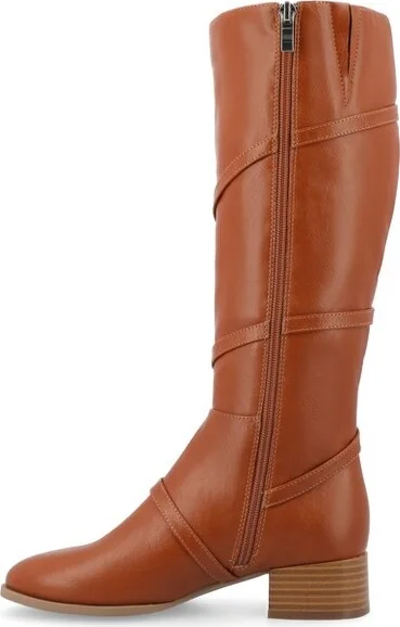 Journee Collection Women's Elettra Stacked Block Heel Round Toe Boots, Cognac - Image 3