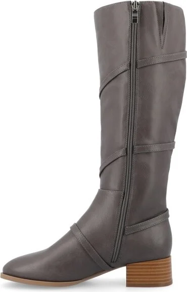 Journee Collection Women's Elettra Stacked Block Heel Round Toe Boots, Cognac - Image 4